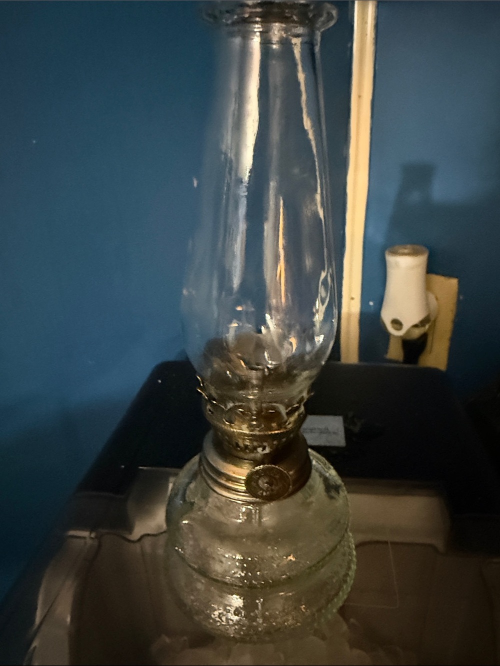 Vintage Clear Glass Oil Lamp with Brass Trim vintage lamp light